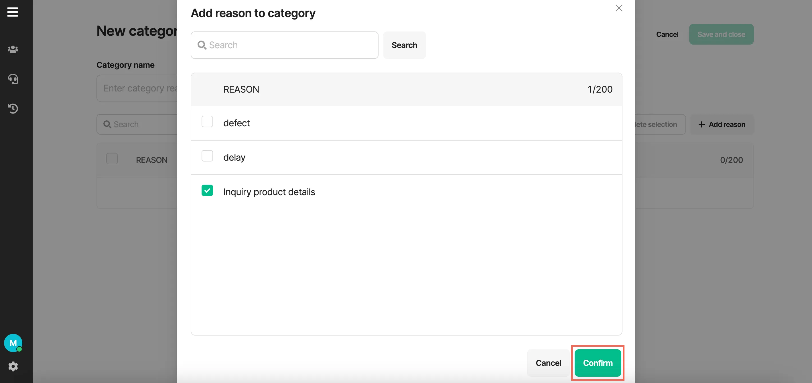 Select reason to this category.